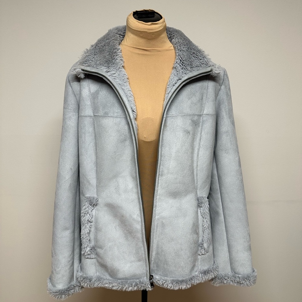 Elegant Light grey/blue Teddy Jacket